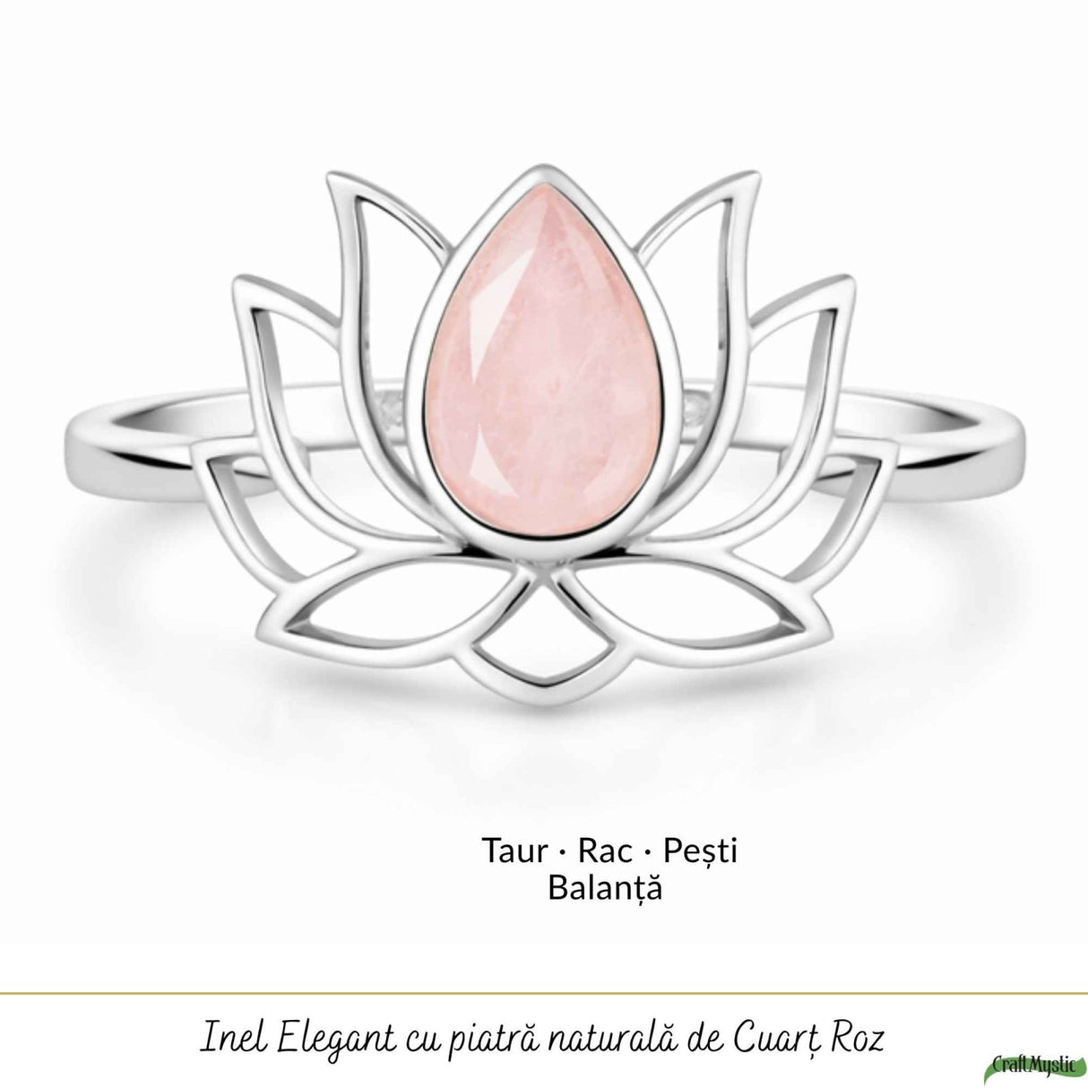 Inel Cuart Roz fatetat Lotus din Argint 925 – iubire de sine si echilibru interior
