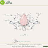 Inel Cuart Roz fatetat Lotus din Argint 925 – iubire de sine si echilibru interior