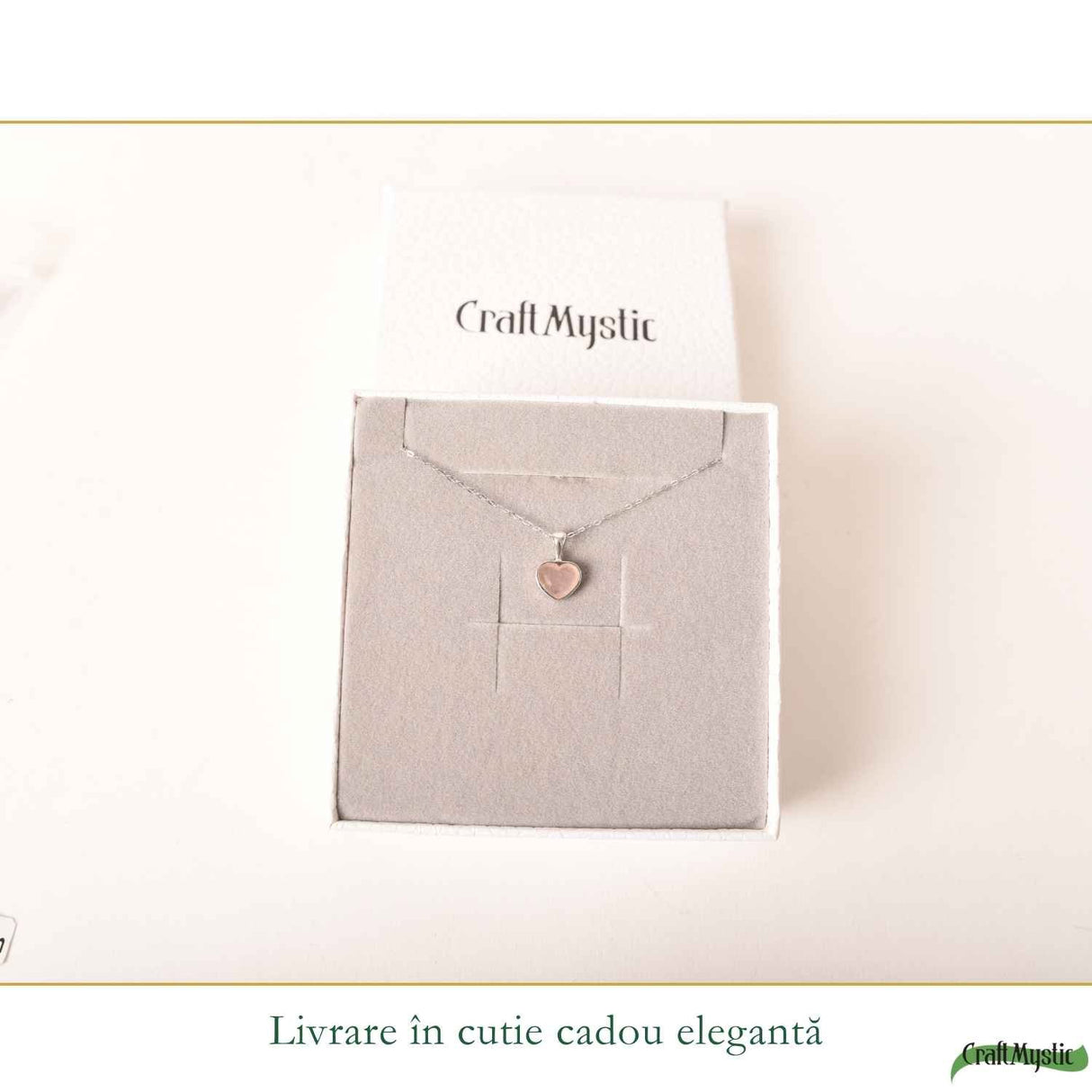 Colier Cuart Roz Inima din Argint 925 – iubire de sine si energie blanda