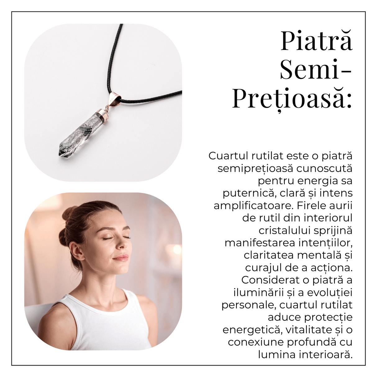 Colier cu Cuart Rutilat in Forma de Varf Lung - Claritate, Protectie si Energie Amplificata