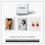 Cercei Cupru Placat Auriu cu Agat Rosu forma Pi - Energie, Curaj si Eleganta Vibranta