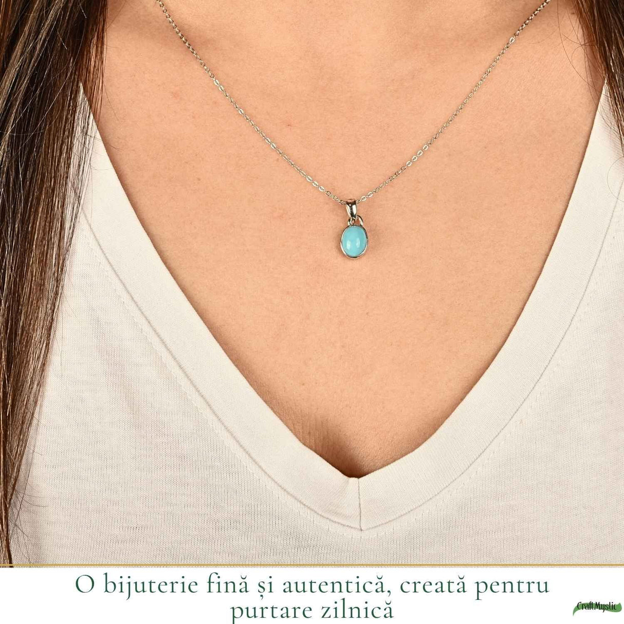 Colier Argint 925 cu Turcoaz Natural Oval – Echilibru si Energie Pozitiva