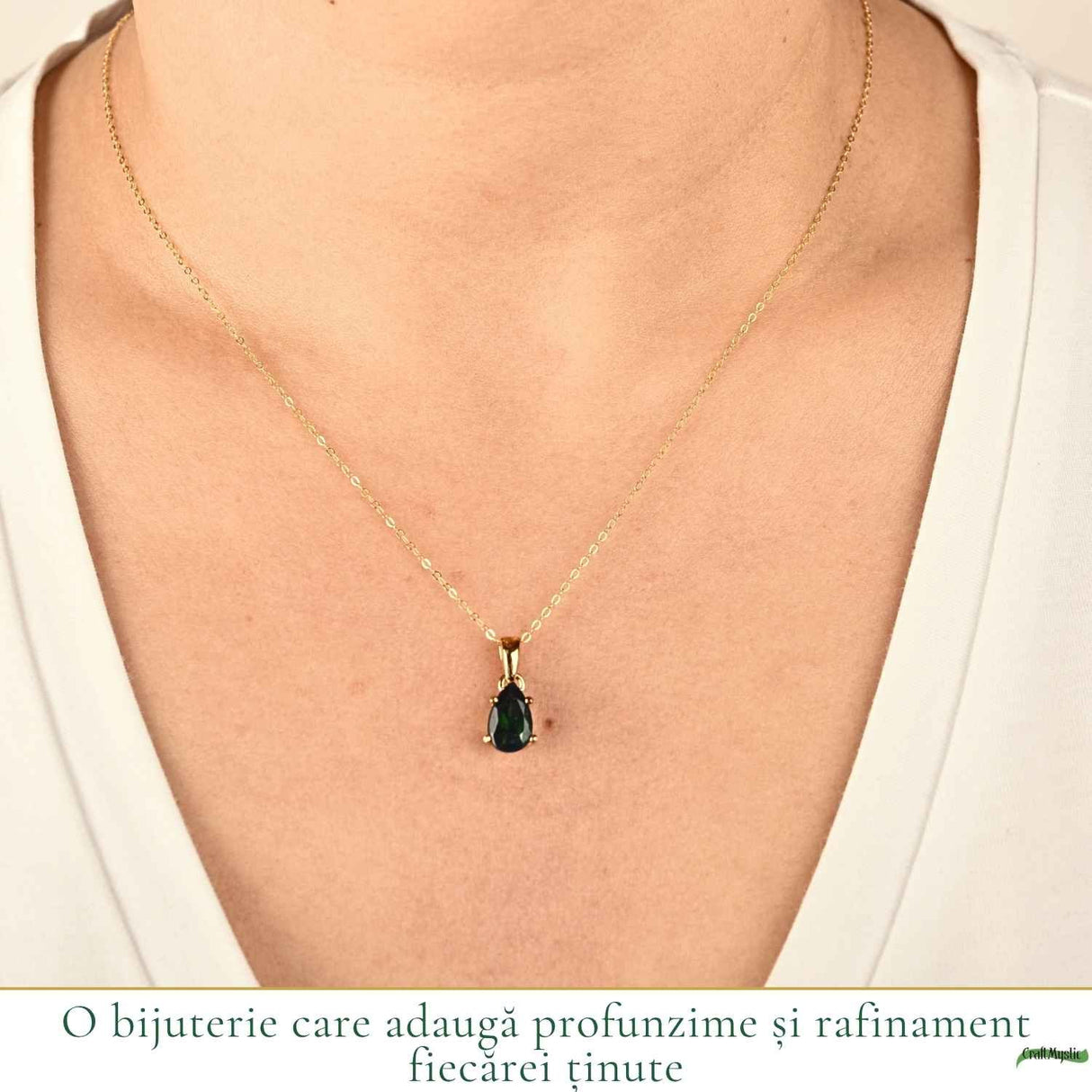 Colier Argint 925 Placat cu Aur 18K cu Opal Negru Lacrima – Eleganta si Intuitie