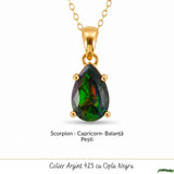 Colier Argint 925 Placat cu Aur 18K cu Opal Negru Lacrima – Eleganta si Intuitie