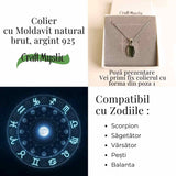 Colier din argint 925 cu moldavit natural, 2.55 gr- Claritate mentala si echilibru energetic