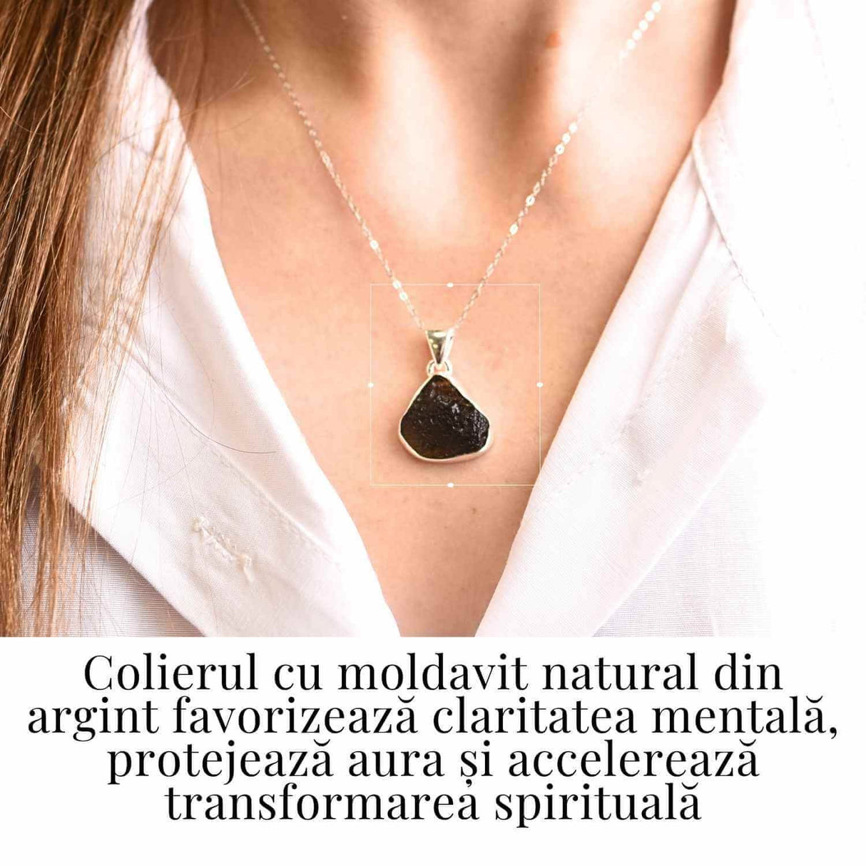 Colier din argint 925 cu moldavit natural, 3.34 gr- Protectie energetica si transformare interioara