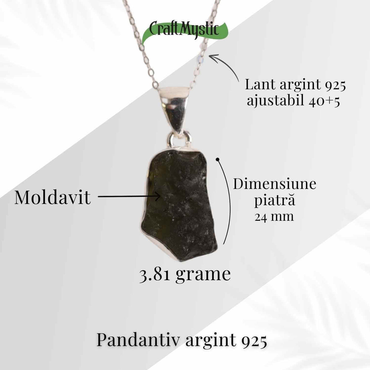 Colier din argint 925 cu moldavit natural, 3.81 gr - Trezire spirituala si protectie interioara