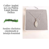 Colier din Argint 925 cu Piatra Lunii in Forma Delica - Intuitie Clara si Energie Feminina