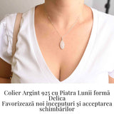 Colier din Argint 925 cu Piatra Lunii in Forma Delica - Intuitie Clara si Energie Feminina