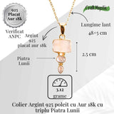 Intuitie si Echilibru Emotional - Colier inox si pandantiv argint 925 placat cu aur de18k si Triplu Piatra Lunii
