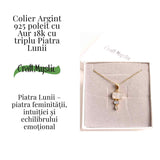 Intuitie si Echilibru Emotional - Colier inox si pandantiv argint 925 placat cu aur de18k si Triplu Piatra Lunii