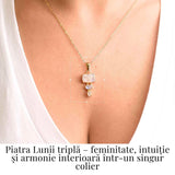 Intuitie si Echilibru Emotional - Colier inox si pandantiv argint 925 placat cu aur de18k si Triplu Piatra Lunii