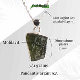 Colier din argint 925 cu moldavit natural, 3.51 gr- Putere interioara si protectie energetica