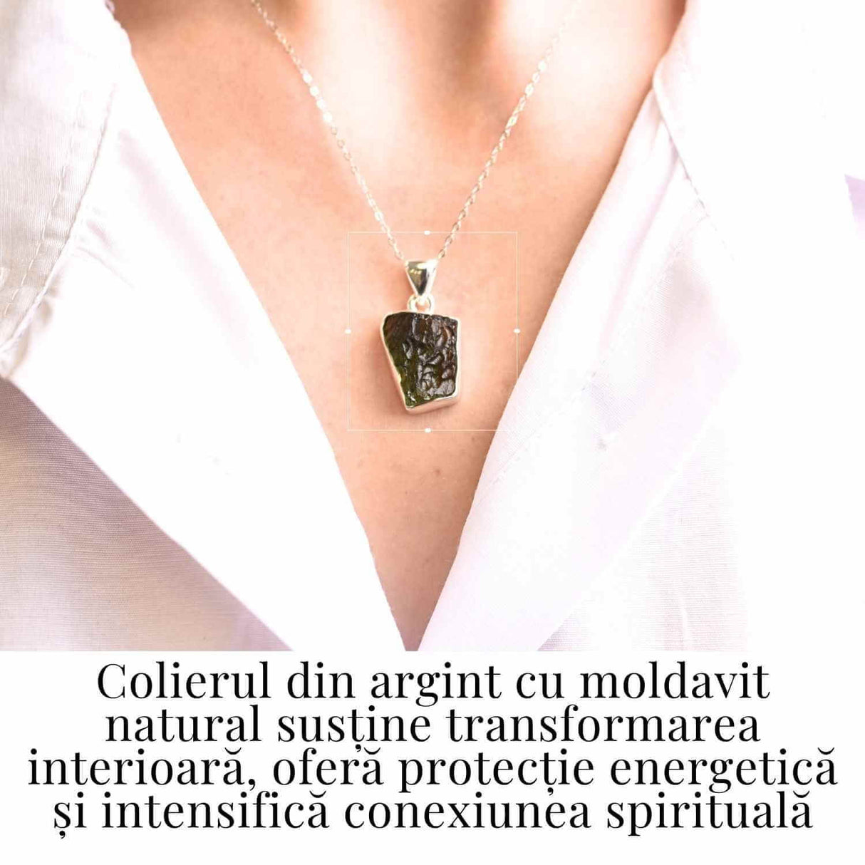 Colier din argint 925 cu moldavit natural, 3.51 gr- Putere interioara si protectie energetica