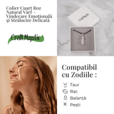 Colier Cuart Roz in Forma de Varf - Energie a Iubirii si Vindecare Delicata