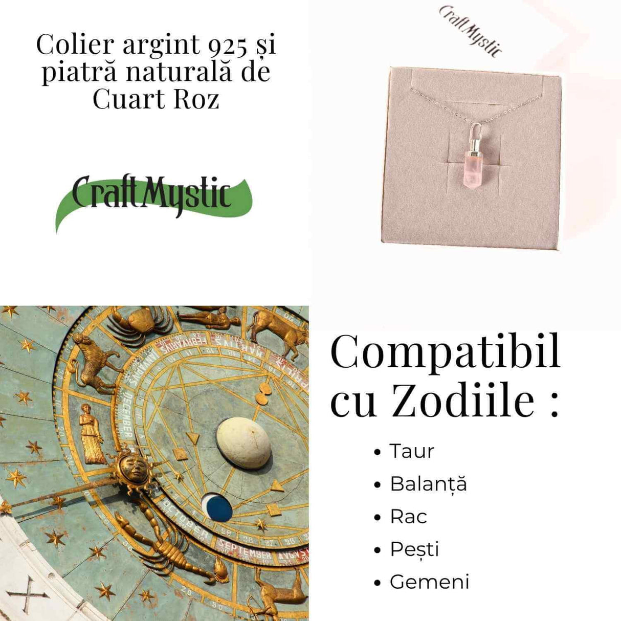 Colier Argint 925 cu Cuart Roz Natural - Echilibru, Iubire si Energie Pozitiva