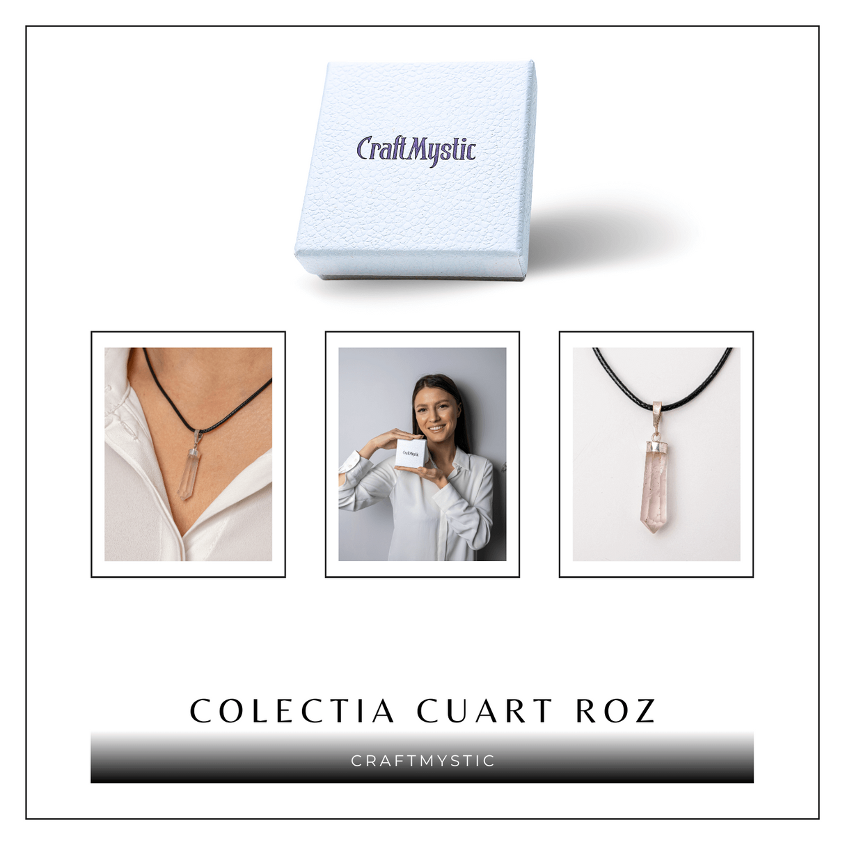 Colier Cuart Roz in Forma de Varf - Energie a Iubirii si Vindecare Delicata