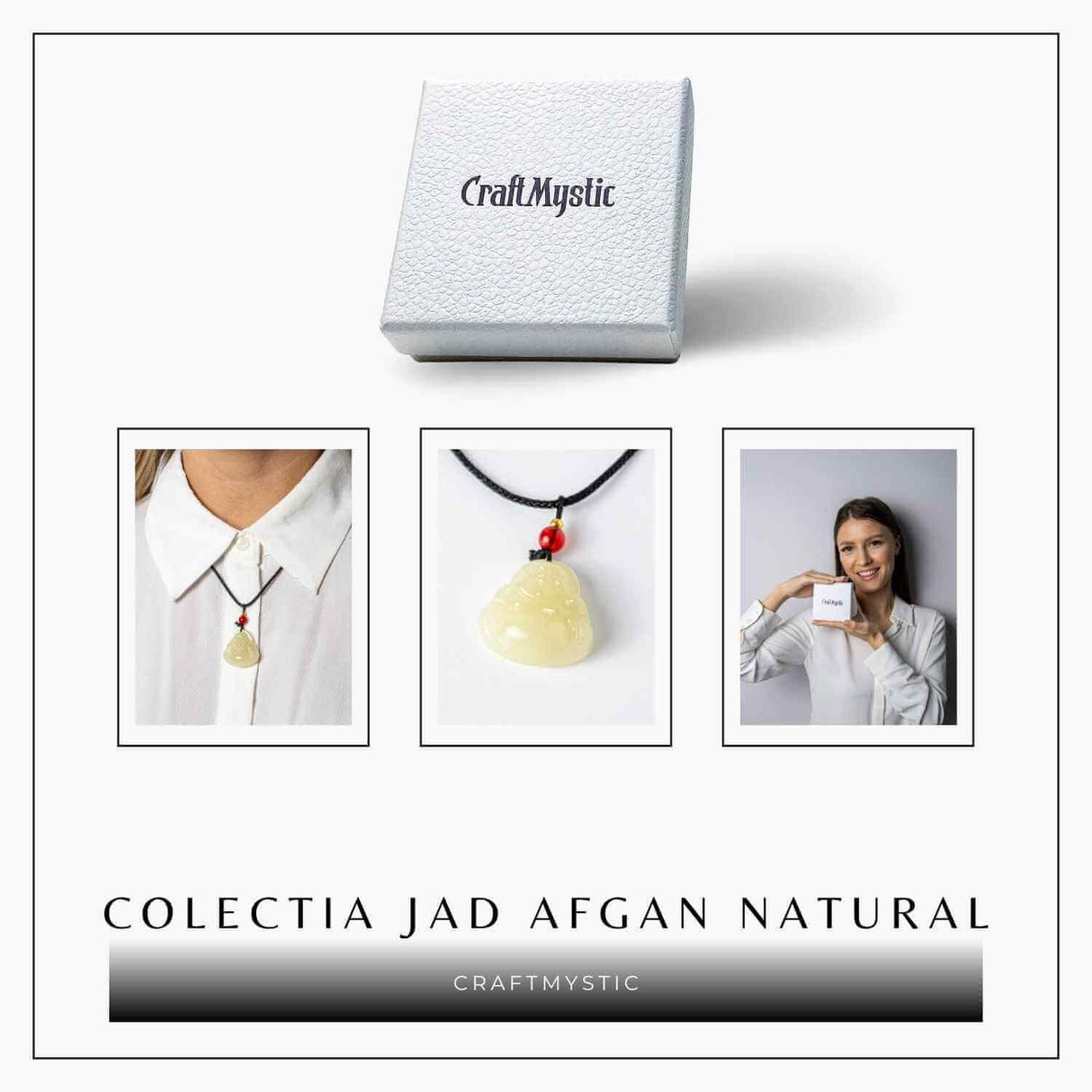Colier Jad Afgan Natural cu Pandantiv Buddha Maitreya - Intelepciune si Protectie