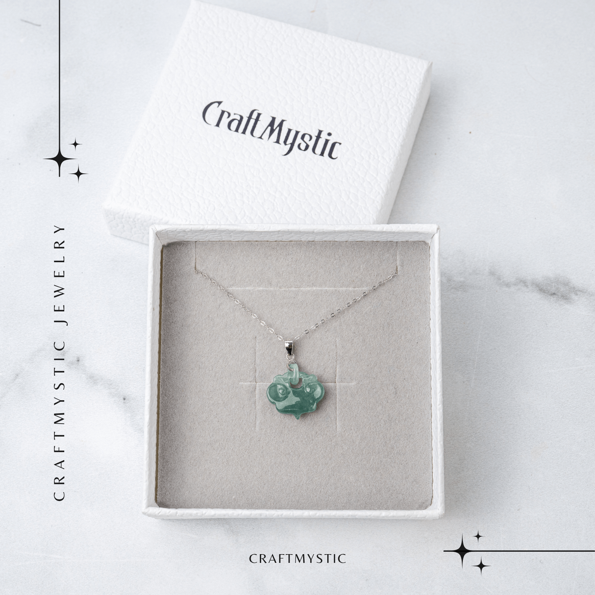 Colier Argint 925 cu Jad Albastru Sculptat Pixiu - Protectie, Echilibru si Prosperitate Interioara