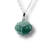 Colier Argint 925 cu Jad Albastru Sculptat Pixiu - Protectie, Echilibru si Prosperitate Interioara