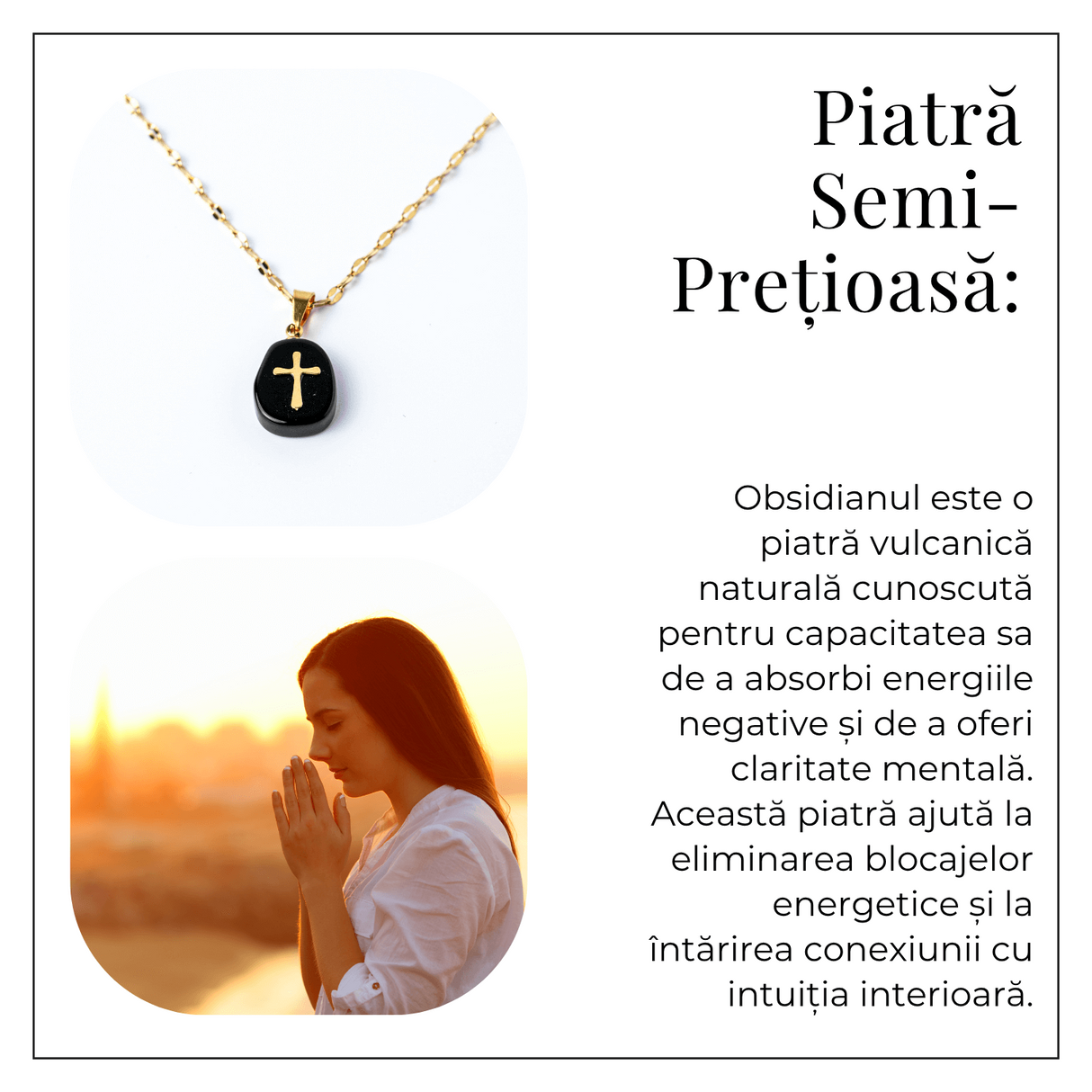Colier Otel Inoxidabil Auriu cu Obsidian si Cruce - Protectie si Claritate Interioara