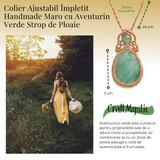 Colier Ajustabil Handmade cu Aventurin Verde \\"Strop de Ploaie\\" - Maro, Lungime Maxima 45 cm