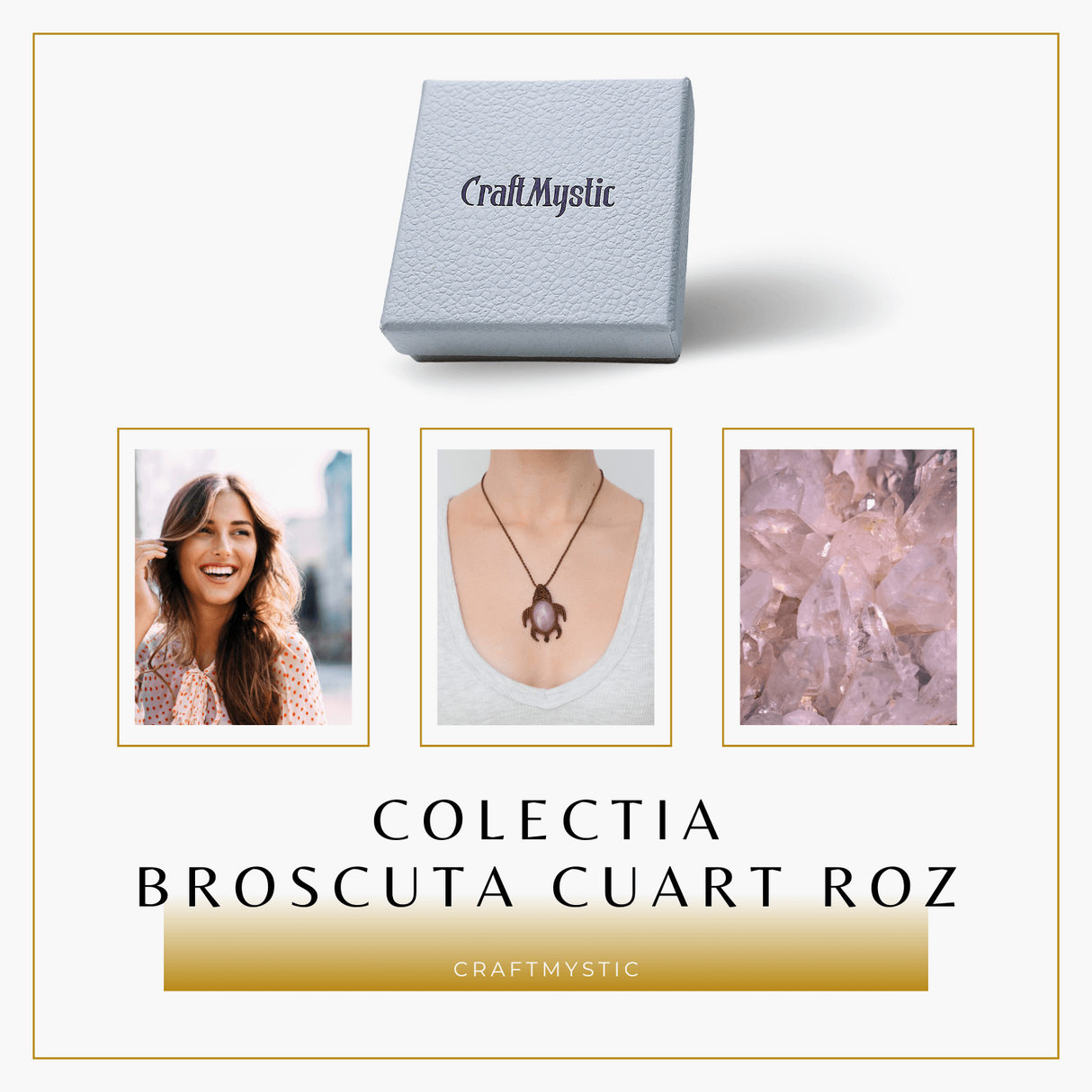 Colier Ajustabil Handmade cu Cristal de Cuart Roz in Broscuta Impletita - Lungime Maxima 45 cm