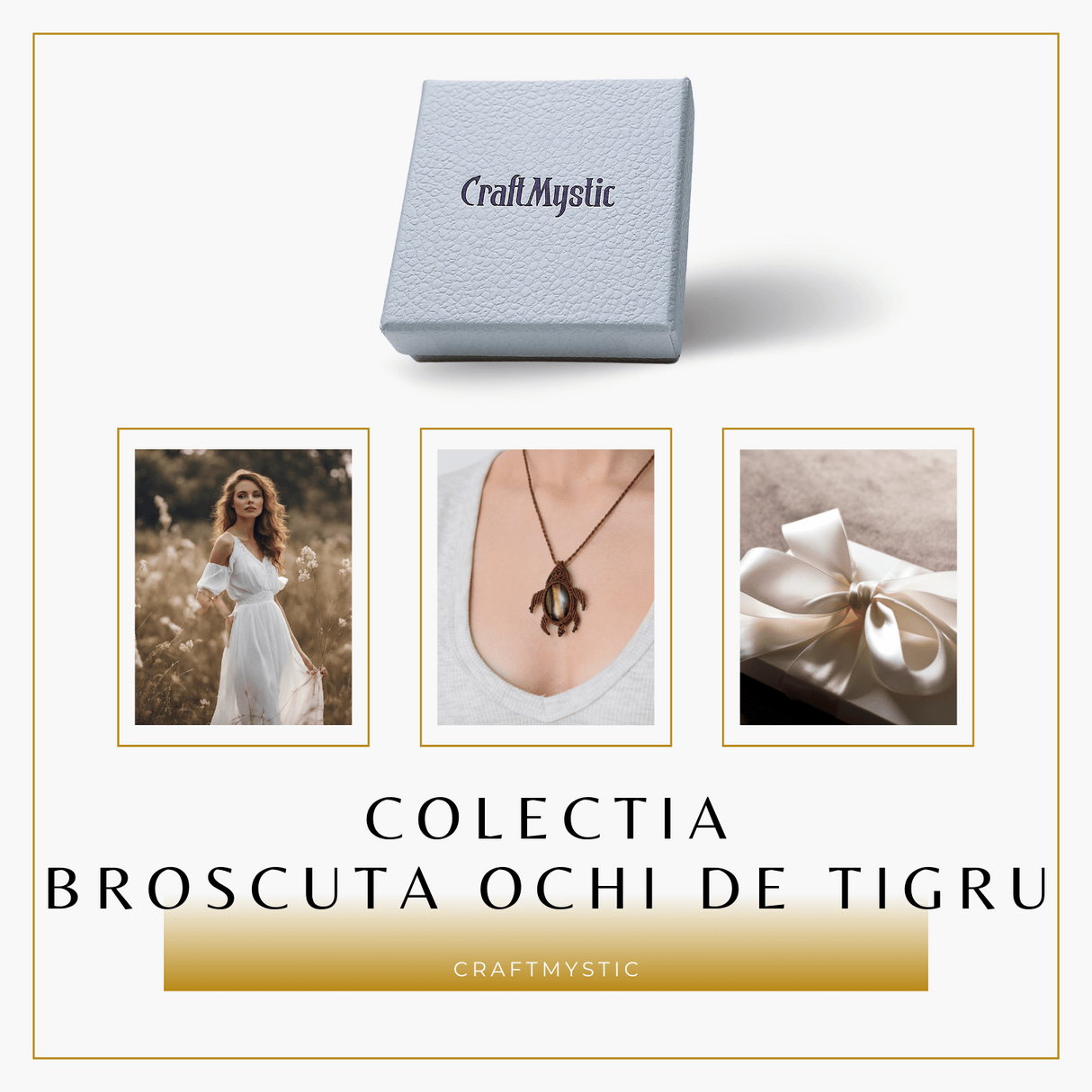 Colier Ajustabil Handmade cu Cristal de Ochi de Tigru in Broscuta Impletita - Lungime Maxima 45 cm