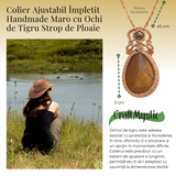 Colier Ajustabil Handmade cu Ochi de Tigru Strop de Ploaie - Maro, Lungime Maxima 45 cm