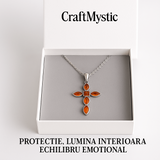 Colier cruce cu chihlimbar si montura argint 925 - Simbol sacru al puritatii si credintei