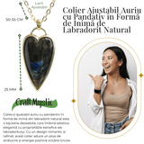 Colier Auriu Ajustabil cu Pandantiv Inima Labradorit Natural