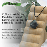 Colier Auriu Ajustabil cu Pandantiv Labradorit Lacrima pentru Protectie