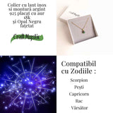 Colier lant inox cu pandantiv montura pe argint 925 placat cu aur 18k si Opal Negru - Protectie si claritate emotionala