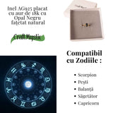Inel Argint 925 placat cu aur 18K cu Opal Negru Fațetat oval- o reflexie profunda a intuitiei purtate cu gratie
