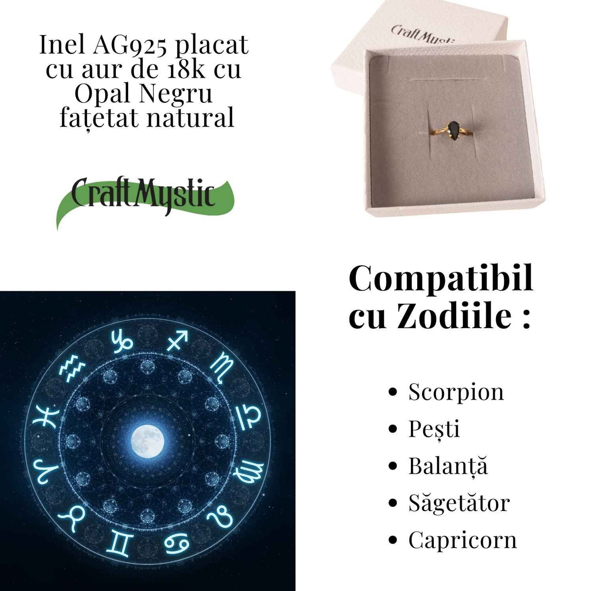 Inel Argint 925 placat cu aur 18K cu Opal Negru Fațetat oval- o reflexie profunda a intuitiei purtate cu gratie
