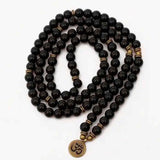 Dubla utilizare Bratara/Colier Mala cu 108 Margele de Obsidian Negru, Bijuterie pentru Meditatie si Yoga