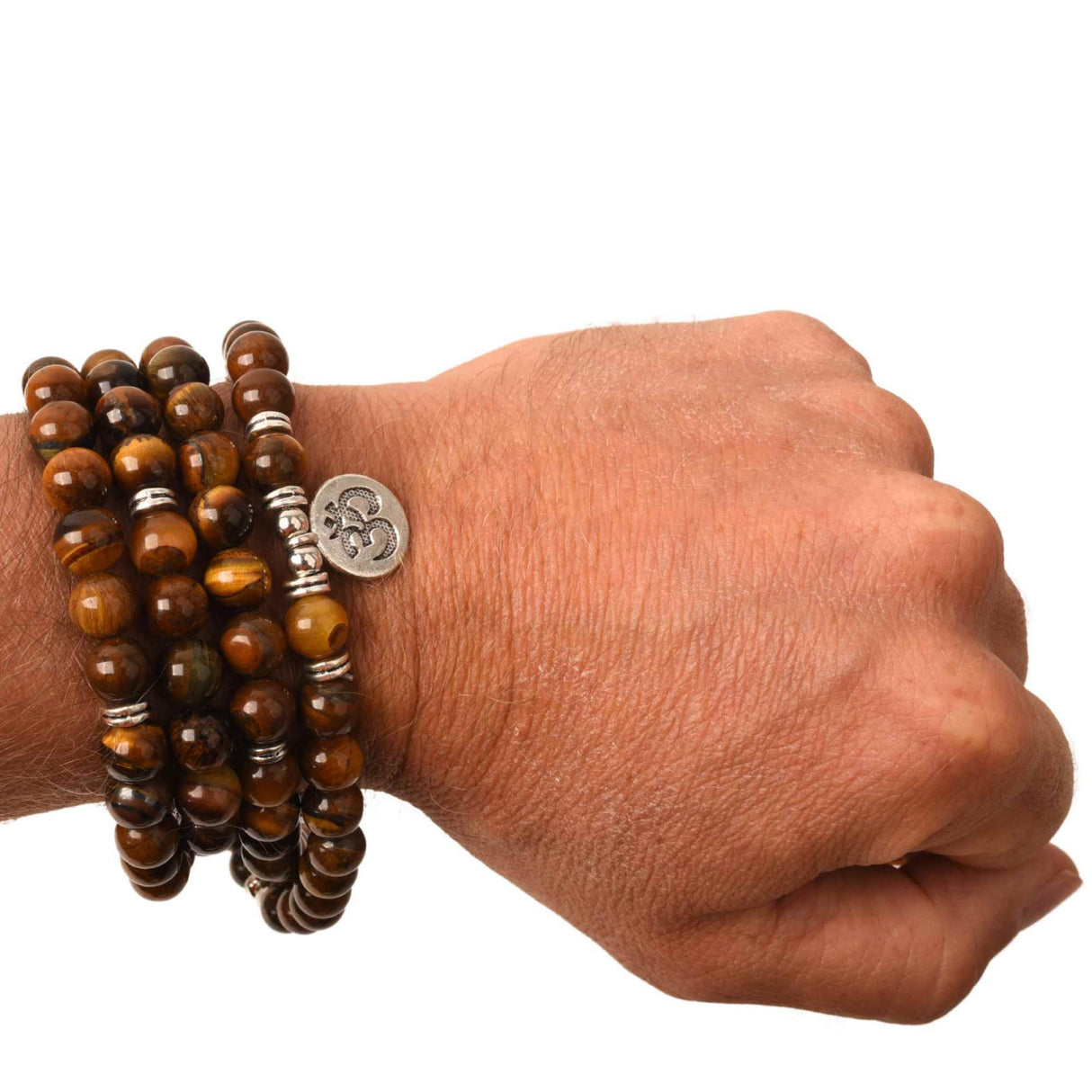 Bratara si Colier Mala Ajustabil si Elastic cu 108 Margele de 8mm din Piatra Ochi de Tigru pentru Yoga