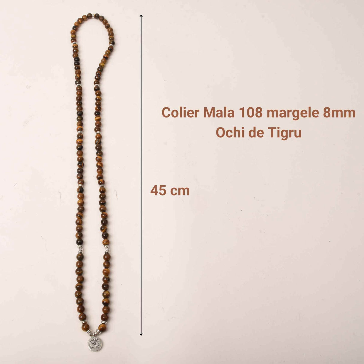 Bratara si Colier Mala Ajustabil si Elastic cu 108 Margele de 8mm din Piatra Ochi de Tigru pentru Yoga