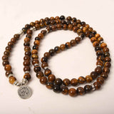 Bratara si Colier Mala Ajustabil si Elastic cu 108 Margele de 8mm din Piatra Ochi de Tigru pentru Yoga