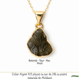 Colier Delicat cu Moldavit Natural si Argint Placat cu Aur 18k - Energie si Stil