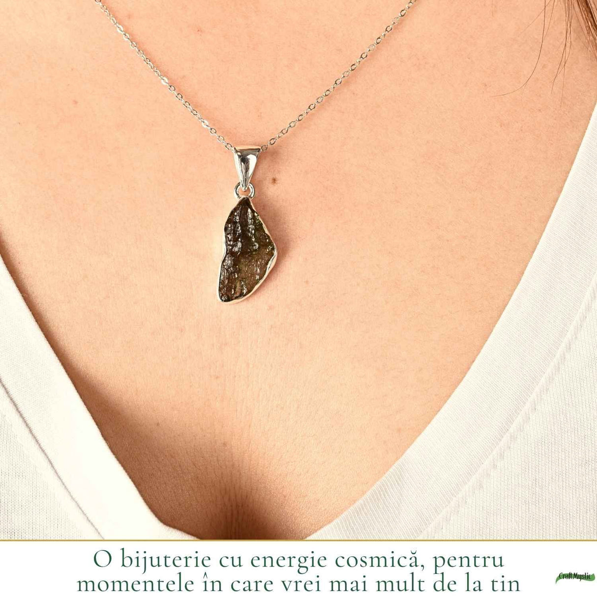 Colier Moldavit Brut Neuniform Argint 925 – Claritate si Transformare Interioara