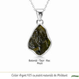Colier Moldavit Brut Neuniform Argint 925 – Energie Intensa si Transformare