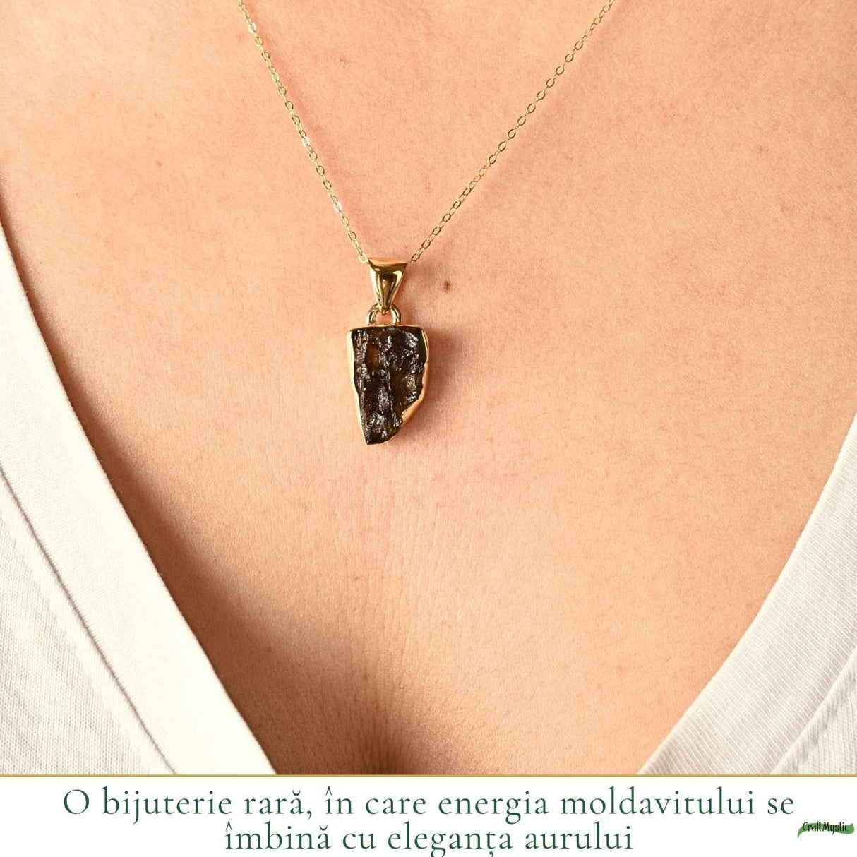 Colier Moldavit Brut Neuniform Argint 925 Placat Aur – Energie si Transformare Interioara