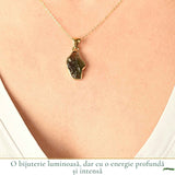 Colier Moldavit Brut Neuniform Argint 925 Placat cu Aur – Transformare si Energie Autentica