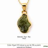 Colier Moldavit Brut Neuniform Argint 925 Placat cu Aur – Transformare si Energie Autentica