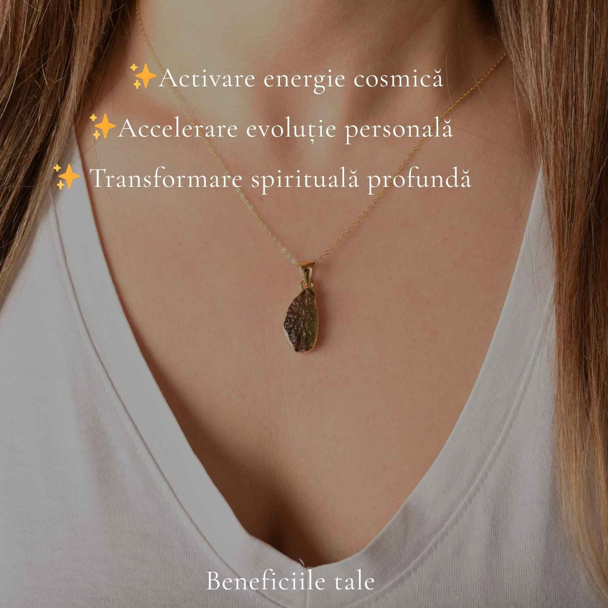Colier Moldavit Brut Neuniform si Argint 925 Placat cu Aur 18k – Claritate si Transformare Profunda
