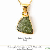 Colier Moldavit Brut Neuniform cu Argint 925 Placat cu Aur 18k – Energie si Claritate Autentica