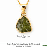 Colier Moldavit Brut Neuniform argint 925 Placat cu Aur – Energie si Transformare Autentica