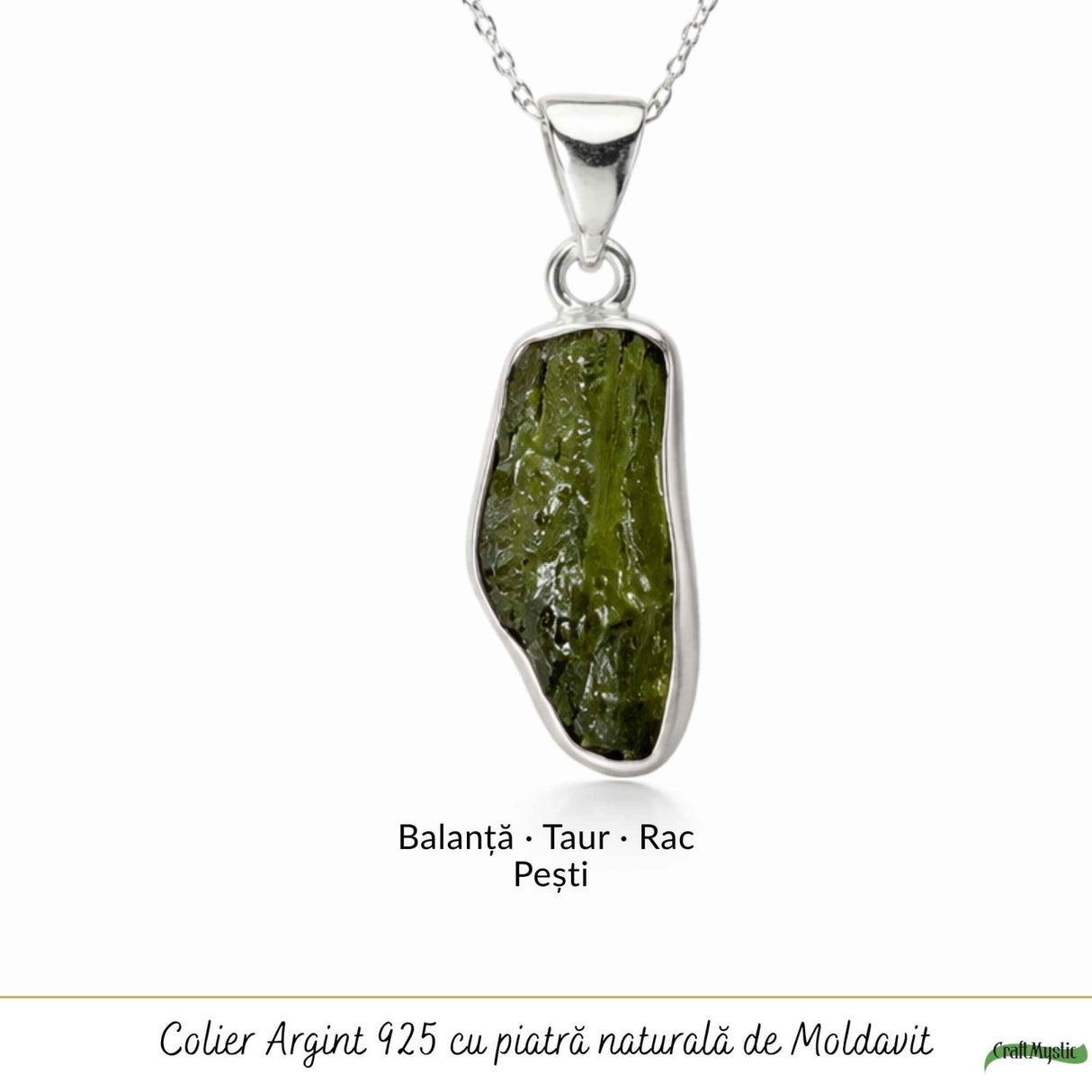 Colier Moldavit Brut Neuniform Argint 925 – Claritate si Transformare Autentics