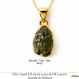 Colier Moldavit Brut Neuniform Argint 925 Placat cu Aur de 18k – Claritate si Transformare Interioara